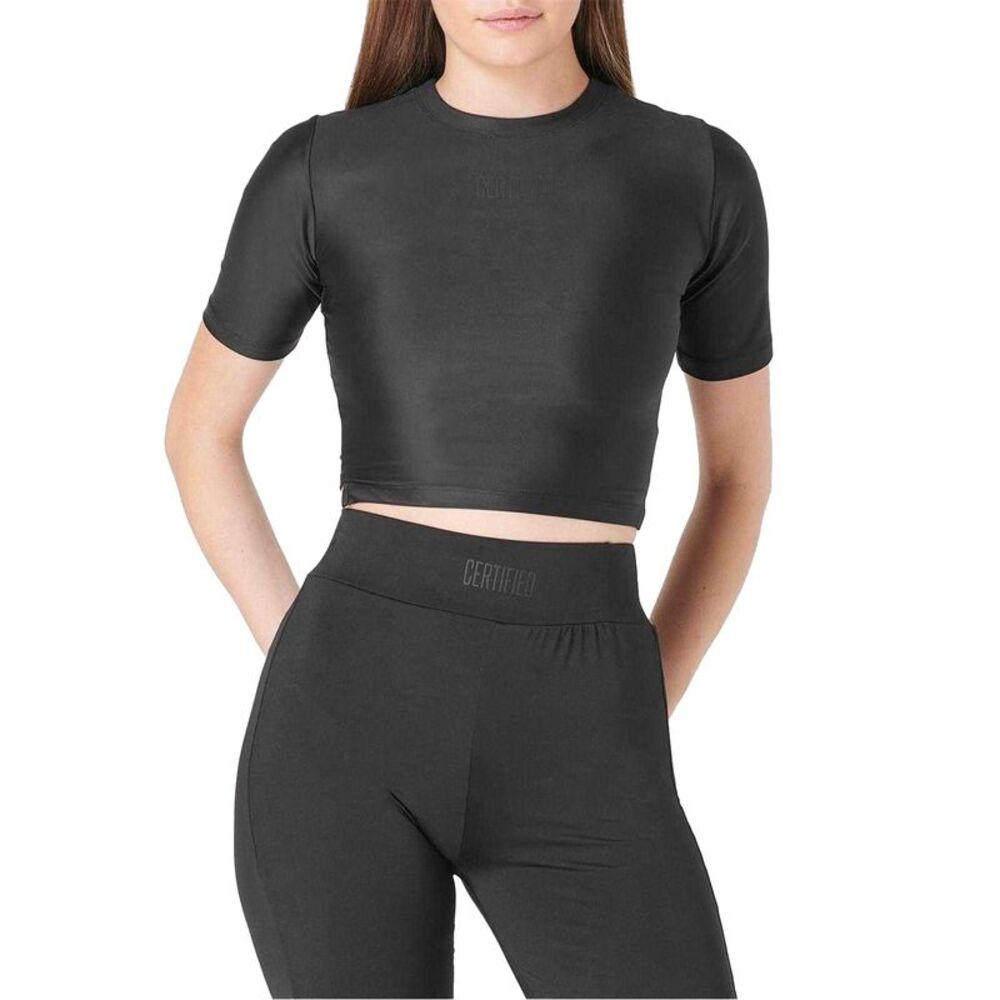 Certified Womens/Ladies Plain Crop T-Shirt / Black